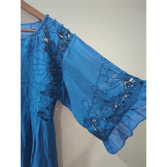 Akemi + Kin Anthropologie Blue Eyelet Meadow Midi Dress - Picture 5 of 6